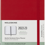 Moleskine 2023 Weekly Notebook Planner, 18M, Large, Scarlet Red, Hard Cover (5 x 8.25) book cover